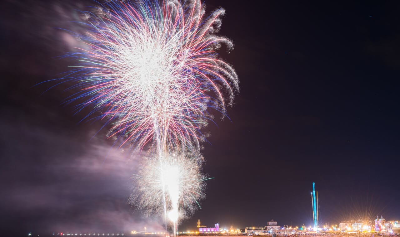 Picture of a firework in Great Yarmouth at night