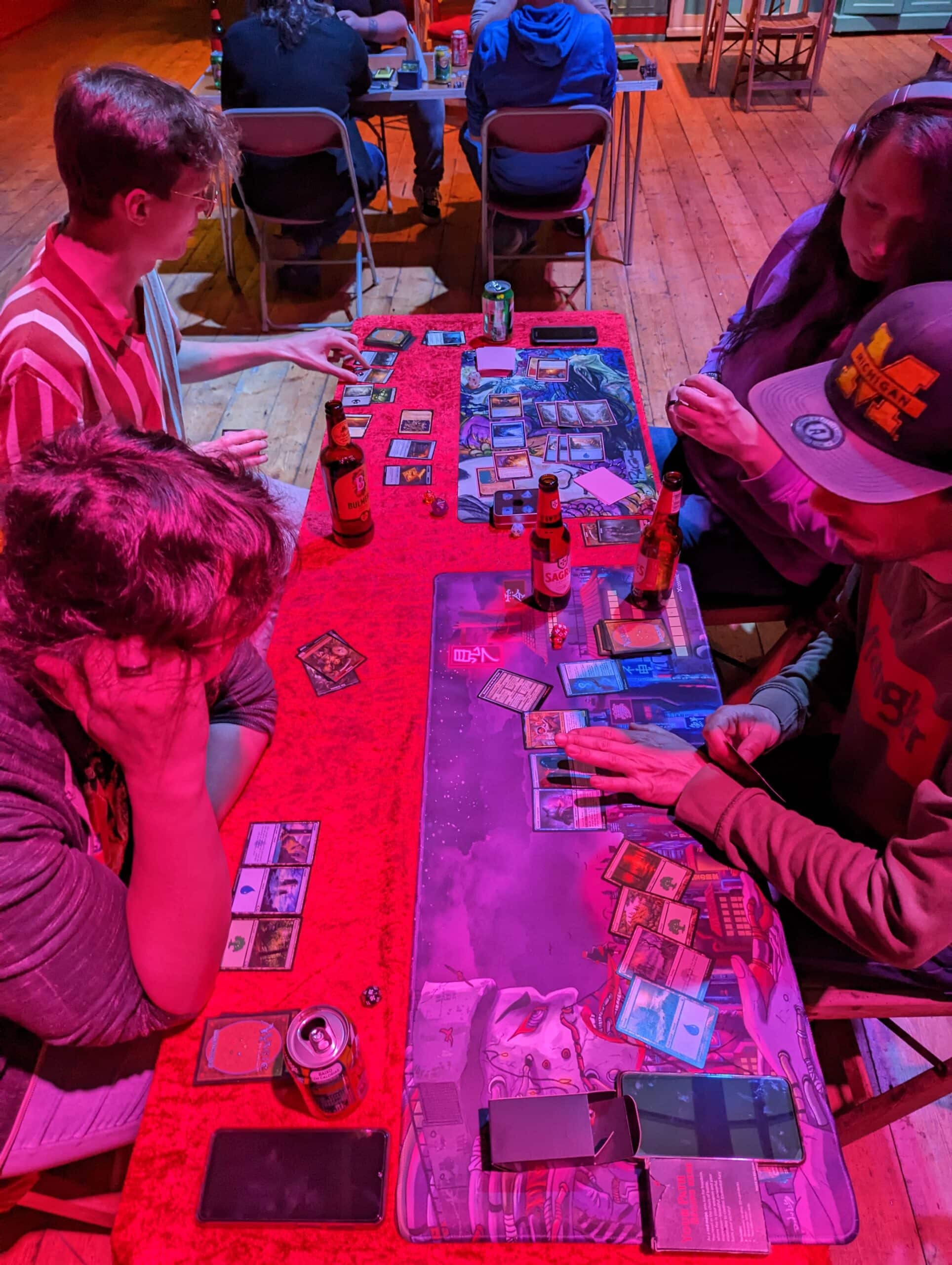 4 gamers playing magic the gathering at The Drill House