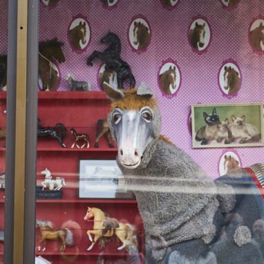 Old Paint, a life-sized puppet horse on display at the Great Yarmouth Window Art Trail