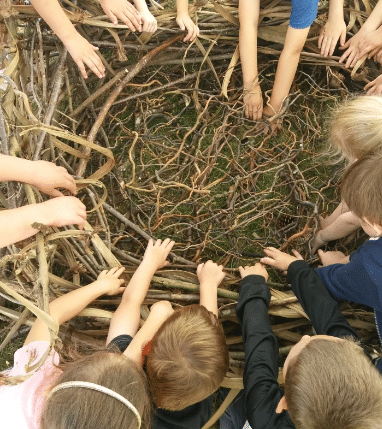 Willow nest with childrens hands