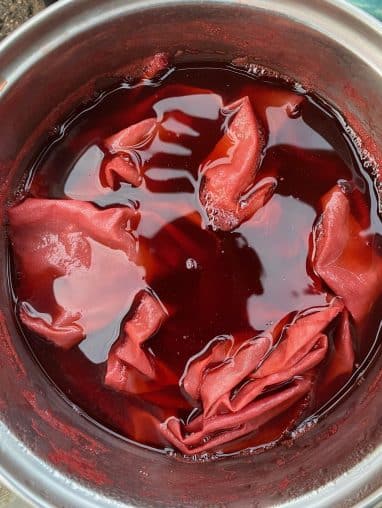 Fabric being dyed red