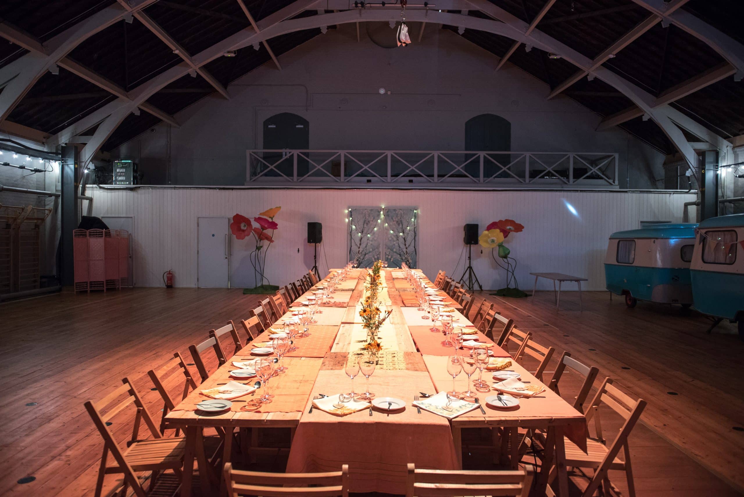 Long table decorated for a wedding