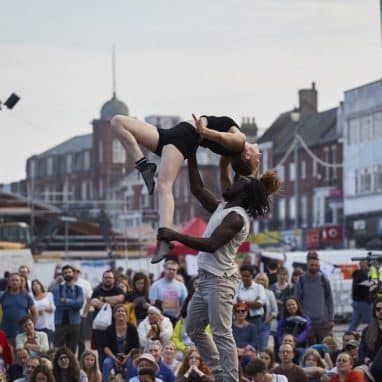 Performers in Great Yarmouth marketplace at Out There Festival