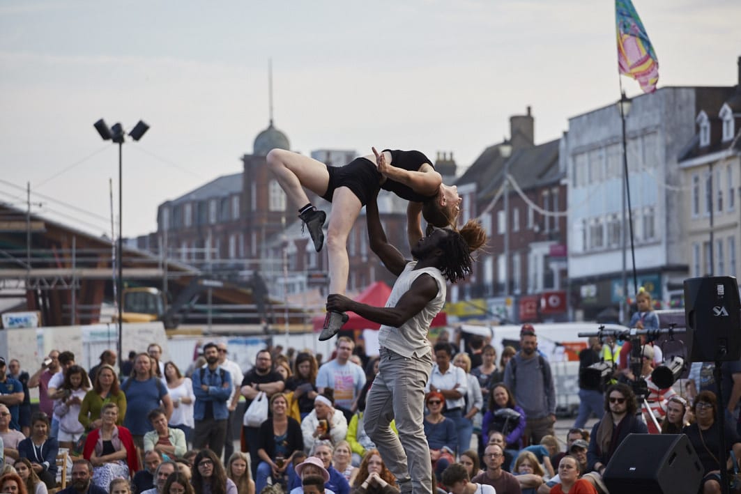 Performers in Great Yarmouth marketplace at Out There Festival