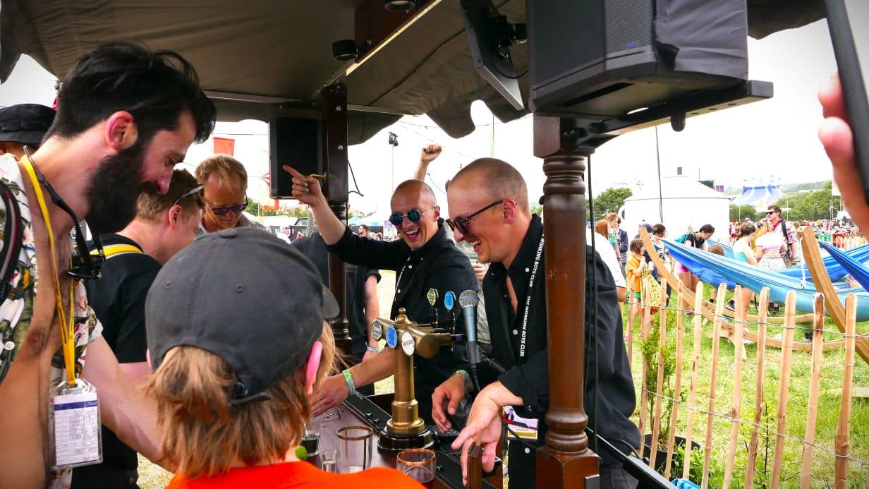 People DJ using a fake bar that makes noises