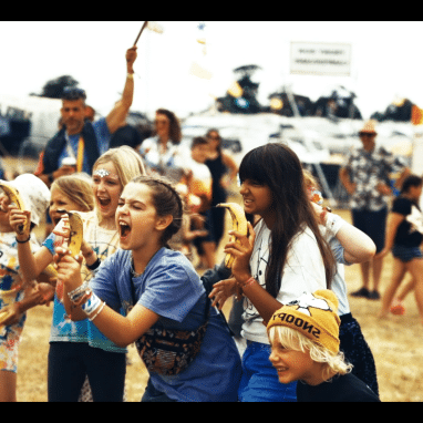 Children pointing bananas