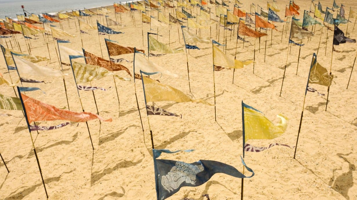 Silk flags in the sand